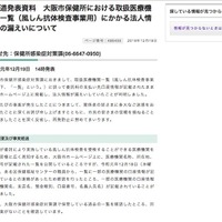 リリース（報道発表資料　大阪市保健所における取扱医療機関一覧（風しん抗体検査事業用）にかかる法人情報の漏えいについて）