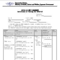 日本政府指定の陰性証明書書式
