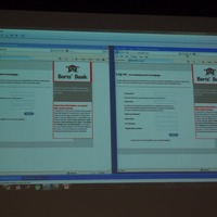 感染PCを乗っ取り偽のログイン画面を表示。偽の画面（右）には入力項目が増えている