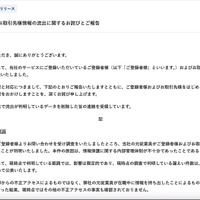 リリース（ご登録者様情報およびお取引先様情報の流出に関するお詫びとご報告）