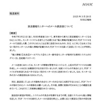 リリース（放送番組モニタへのメール誤送信について）