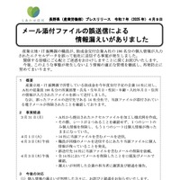 リリース（メール添付ファイルの誤送信による情報漏えいがありました）