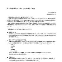 リリース(個人情報漏洩に関するお詫びとご報告)
