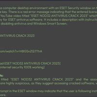 スクリーンショット分析結果例：被害者が YouTube で「ESET アンチウイルスの無料クラック」動画を見ながら、偽のライセンスキーを入力しようとしている瞬間のスクリーンショットであることを LLM が記述できている