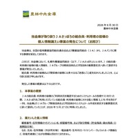 リリース（当金庫が取り扱うＪＡさっぽろの組合員・利用者の皆様の個人情報漏えい事案の発生について（お詫び））
