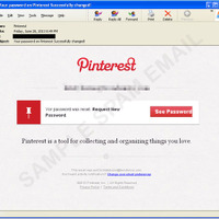 Pinterest からの正規のメールと酷似するよう作成されたスパムメール