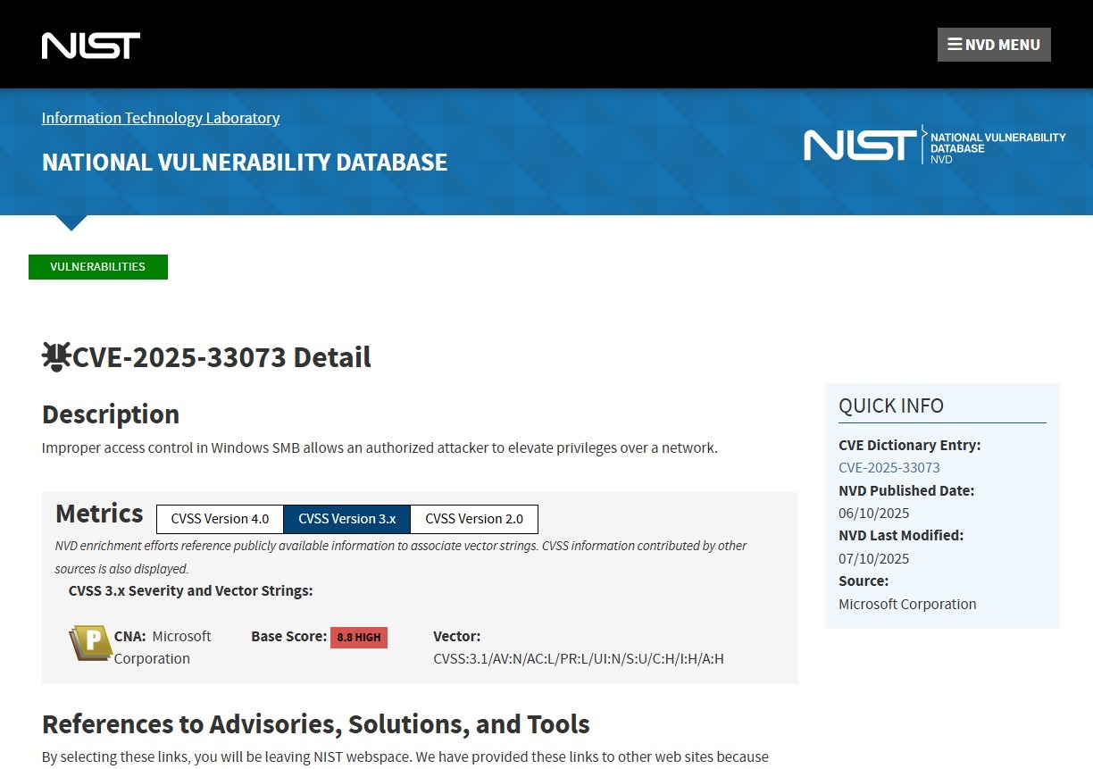 Microsoft Windows OS の SMB クライアントにおける NTLM Reflection