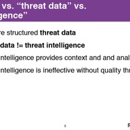 Ryanが考えるIOCと脅威データとインテリジェンスの関係。IOCは構造化された脅威データに過ぎないが、インテリジェンスの活用には質が高い脅威データが必須としている。
