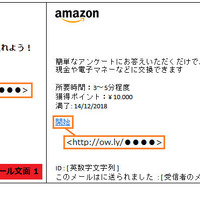 アンケート回答で1万円、Amazon騙るフィッシングメール（フィッシング対策協議会） 画像