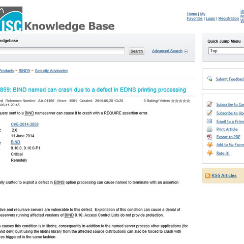 BIND 9.10.xにDNSサービス停止の脆弱性（JPRS） 画像