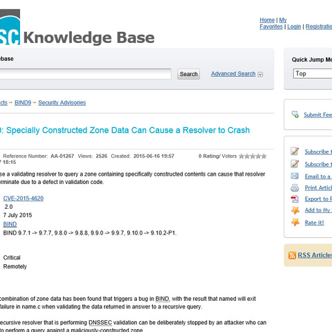 BIND 9.xにDNSサービス停止の脆弱性（JPRS） 画像