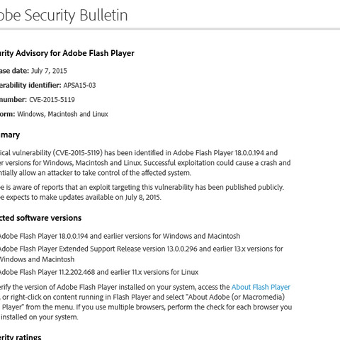 「Adobe Flash Player」の脆弱性で事前通知、実環境で悪用報告も（アドビ） 画像