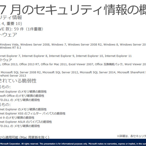 月例セキュリティ情報14件を公開、最大深刻度「緊急」は4件（日本マイクロソフト） 画像