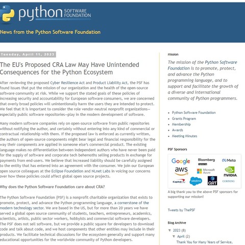 「営利企業でなくボランティアに製造物責任負わす」Python 責任者異議 画像