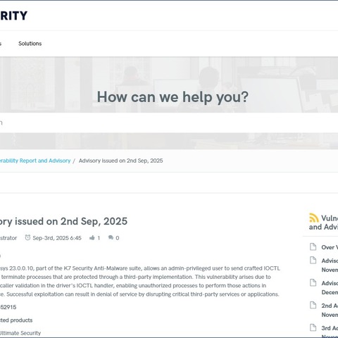 K7 Ultimate Security における任意のプロセスの停止が可能となる脆弱性（Scan Tech Report） 画像
